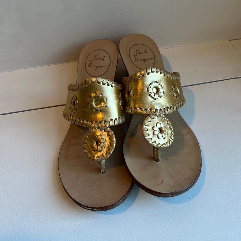 Gold Jack Rodgers Cork Wedge Sandals